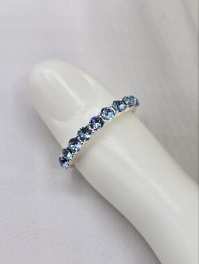 Swarovski Crystal Elements Silver Band Ring Aquamarine Blue Size 7.75 Prom